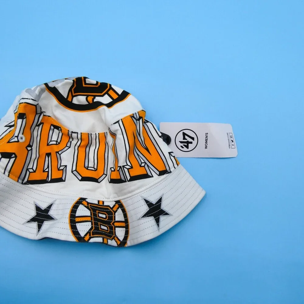'47 Brand Boston Bruins Bucket Hat Womens One Size Adult White Basketball NBA‎